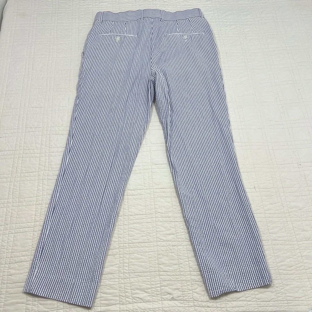Palm Beach Andrew Mens Blue White Striped Seersucker Cotton Trousers 36R